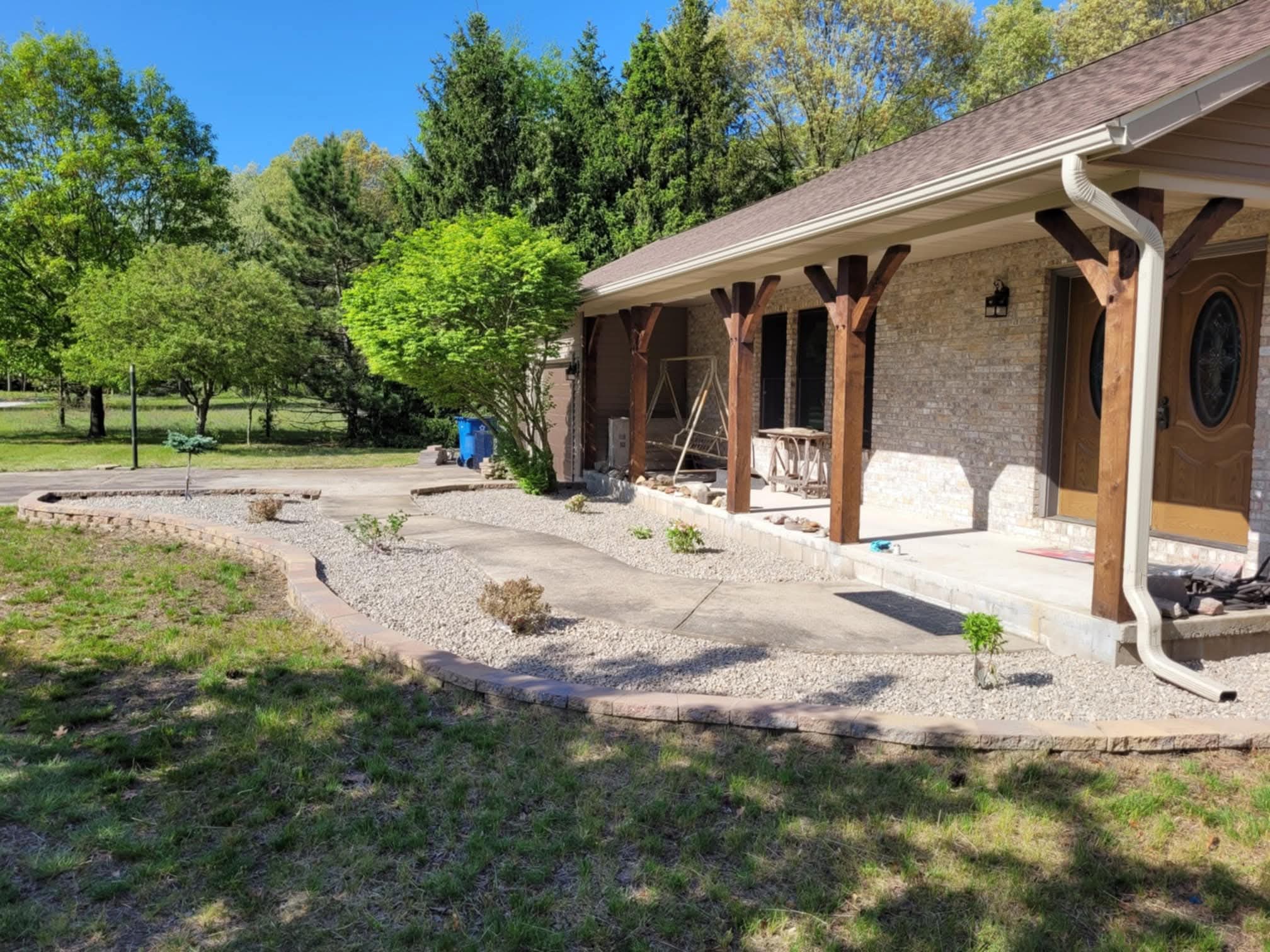Finished: clean rock beds and block walls at the porch